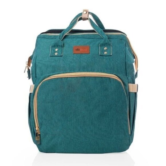 3-in-1 Diaper Bag & Baby Crib Backpack Green Foldable Nappy Bag - Picture 1 of 13